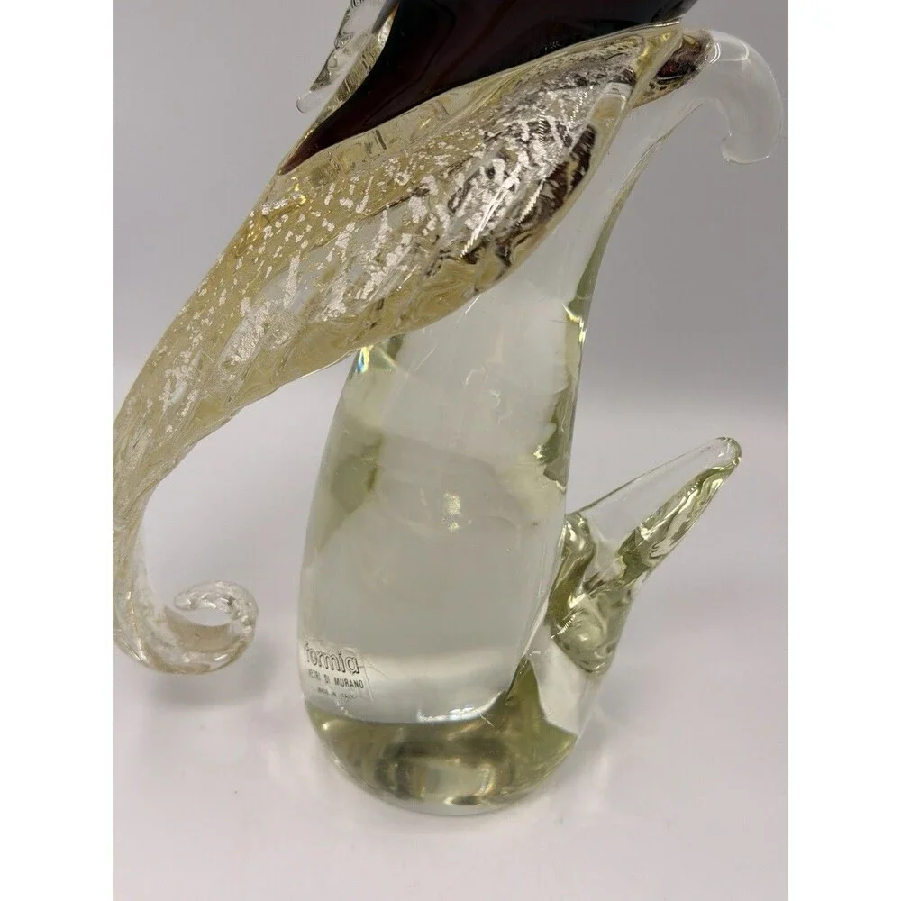 Formia Murano Greater Bird of Paradise Art Glass Sculpture Purple Gold Italy